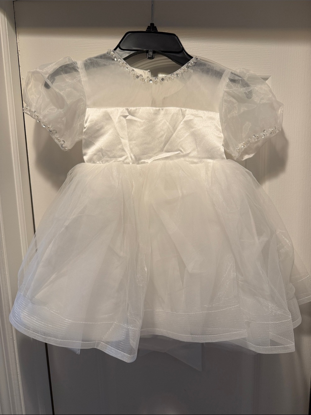 White Tulle Baby Dress with Jewel Trim